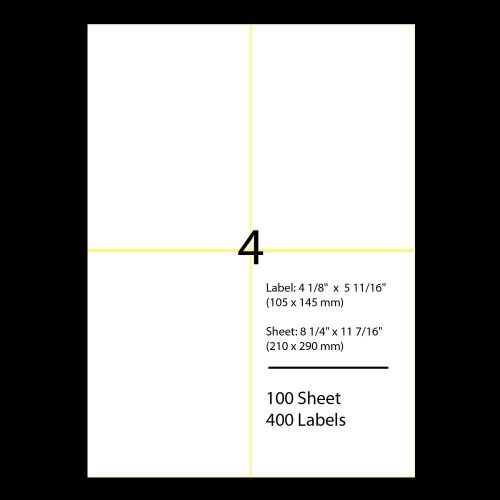 Perforated 400 Self Adhesive Shipping Labels 4 Labels/Sheet - 4 1/8&#034; x 5 11/16&#034;