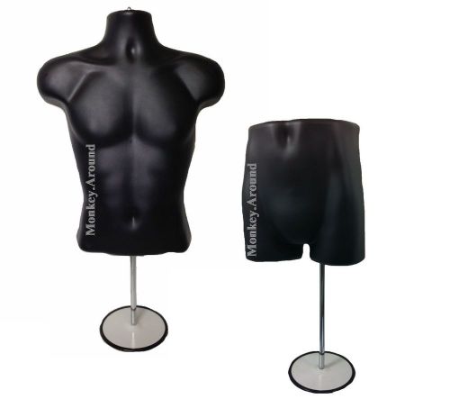 Lot 2 Black Male Mannequin Torso Body Form Trunk Display Hangs + Stand HALLOWEEN