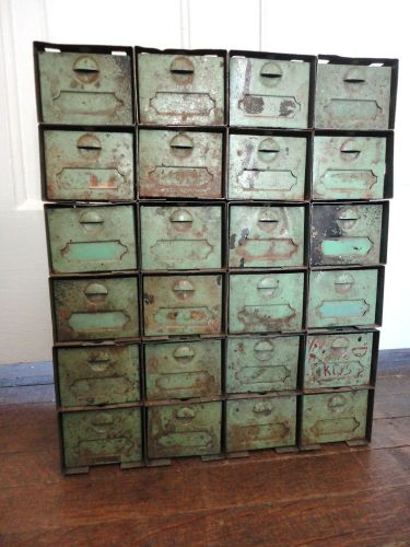 Vintage Industrial Metal Steampunk 24 Drawer Parts Bin Cabinet Divided Organizer