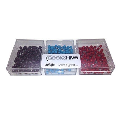 Geekshive Moore Push-Pin Map Tacks (Purple, Red, Light Blue) Bundle