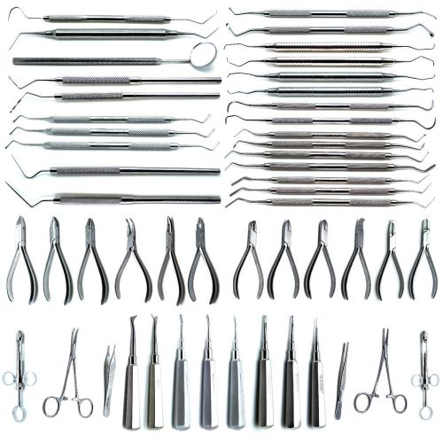 Dental Pliers Elevators Curettes Probes Excavators Filling Instrument 51 Pcs Set