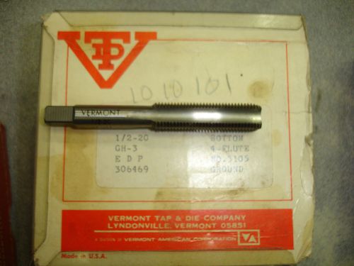 1/2&#034;-20 Vermont Tap and Die Bottom Tap High Speed Steel  USA 4 Flute $24