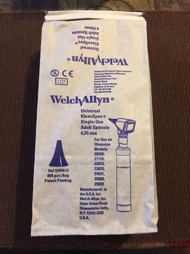 WELCH ALLYN Otoscope Kleenspec Adult Specula 4.25mm #52434-U New bag of 850