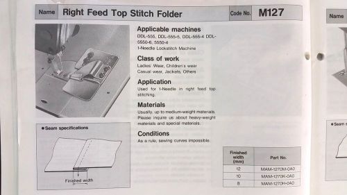 New  original RIGHT FEED TOP STITCH FOLDER M127  OK