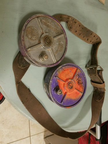 TWO ALUMINUM TIE WIRE REELS ~ WITH LEATHER BELT TOOLS CONCRETE