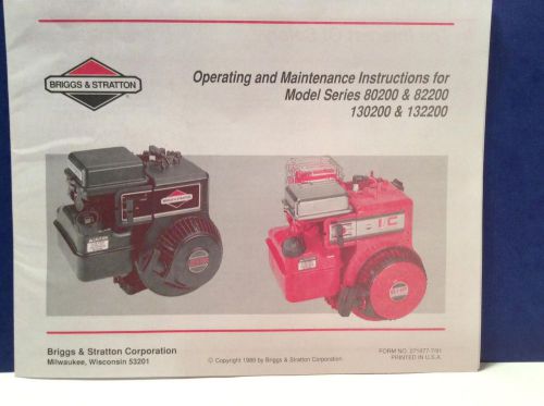 Briggs &amp; stratton engine operating maintenance booklet 80200,82200,130200,1322o for sale