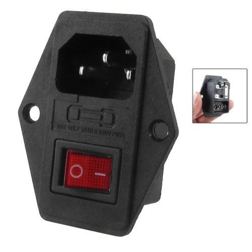 Black Plastic Housing AC 250V 15A 3 P C14 Socket w Rocker Switch N3