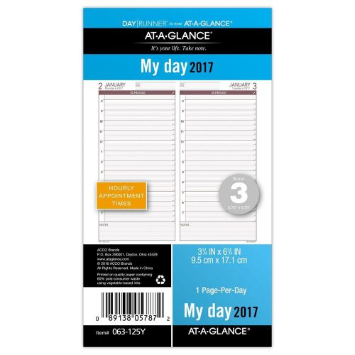 Day Runner Daily Planner Refill 2017, 1 Page Per Day  (063-125Y) 3 3/4 x 6 3/4