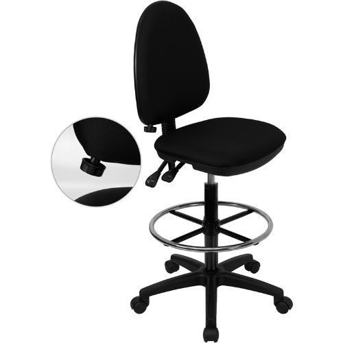 Mid-Back Black Fabric Multi-Functional Drafting Chair with Adjustable Lumbar Sup