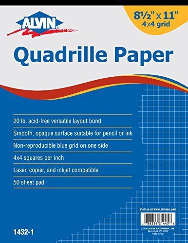 Alvin Quadrille Paper 4x4 Grid 50-Sheet Pad, 8.5&#034; x 11&#034; (1432-1)