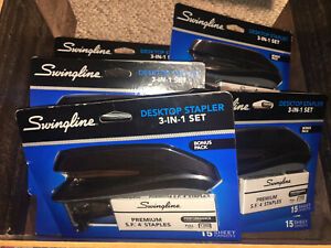 3x SWINGLINE DESKTOP STAPLER with Staples &amp; Staple Remover ~ Black Sets ~ NIP