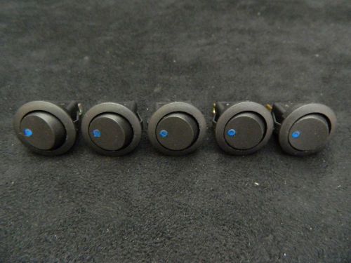 5 PK ROUND ROCKER SWITCH 3/4 MOUNT HOLE 16 AMP 12V 3 PIN BLUE LED TOGGLE IBRRSB