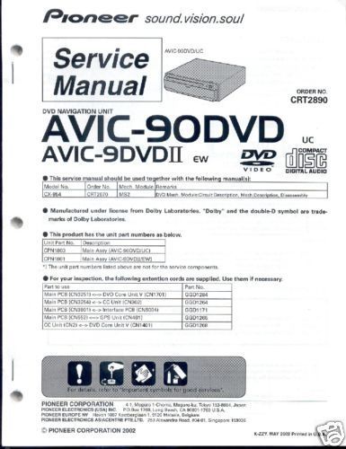 PIONEER SERVICE MANUAL AVIC-90DVD CRT2890 AVIC-9DVDII