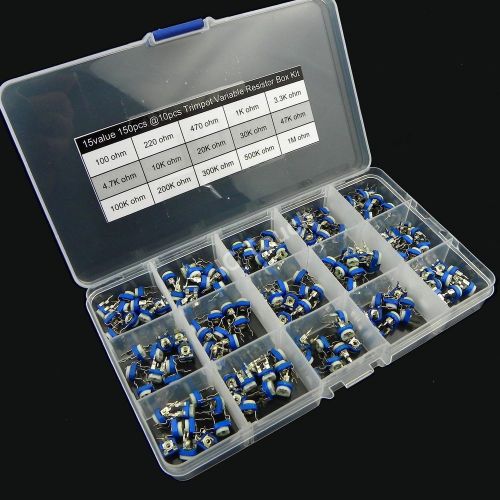 15value 150pcs Trimpot Variable Resistor 6mm Assortment Box Kit (#726)