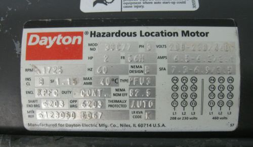 Dayton hazardous location motor 2hp 3ph for sale