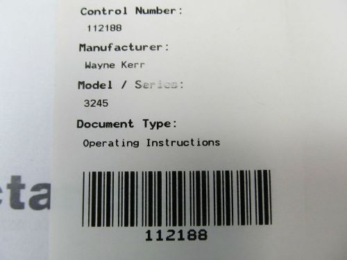 WAYNE KERR 3245 Precision Inductance Analyzer Operating Instructions