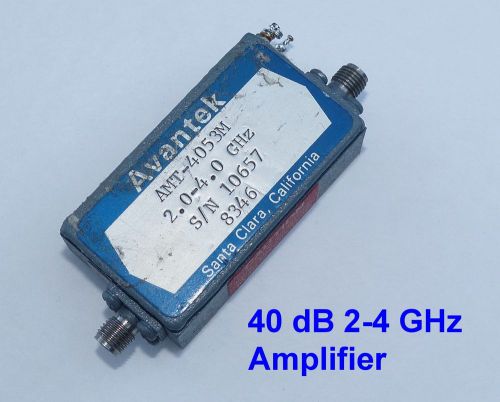 2-4 GHz microwave amplifier, 40 dB gain, +23 dBm sat power. +12 volts. Tested.