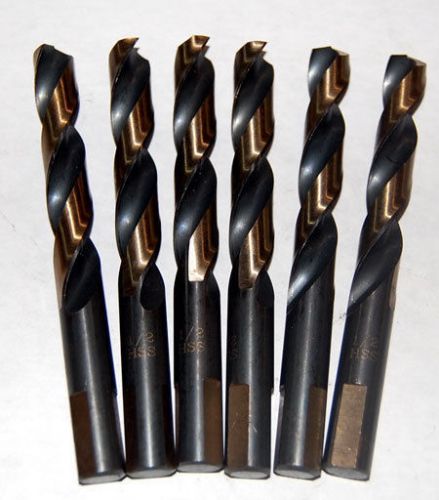 6 Pc. 1/2&#034; Gold &amp; Black Heavy Duty Mechanic&#039;s Len Drills-Stainless &amp; Hard Metal