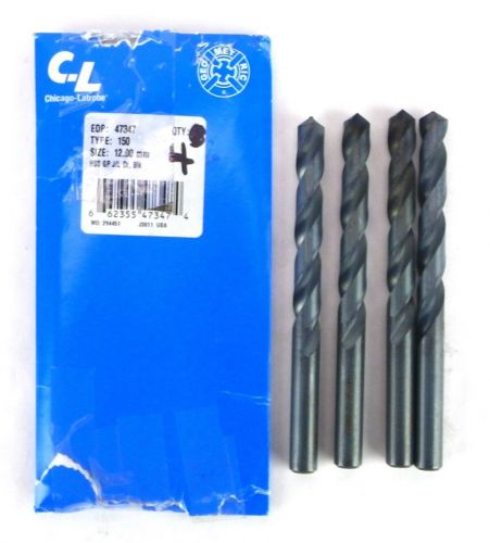 Chicago latrobe 47347 type 150 12mm hss oxide jobber length drill usa qty 4 h18 for sale