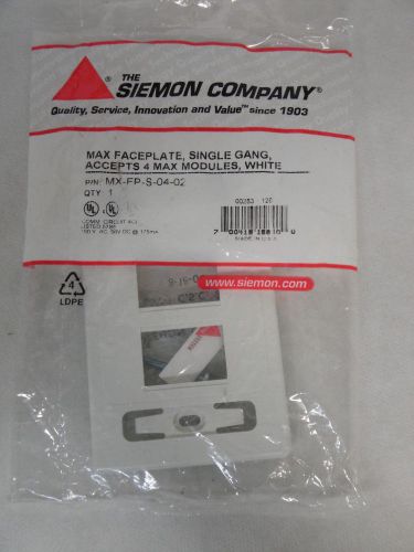 NEW FACTORY SEALED THE SIEMON COMPANY MX-FP-S-04-02 MAX FACEPLATE SINGLE GANG