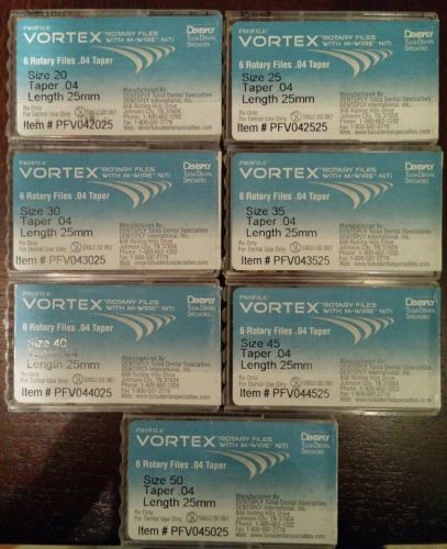 7 pk 25mm .04 Vortex Blue Endo Rotary Files Dentsply Tulsa Dental Root Canal