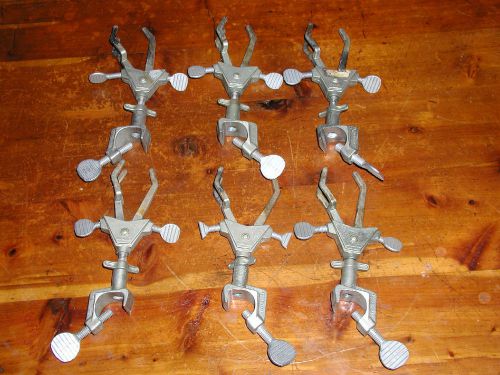 (6) Fisher Castaloy-R Adjustable 3 Prong Glass Rod Stand Clamp Tube Holder Lab