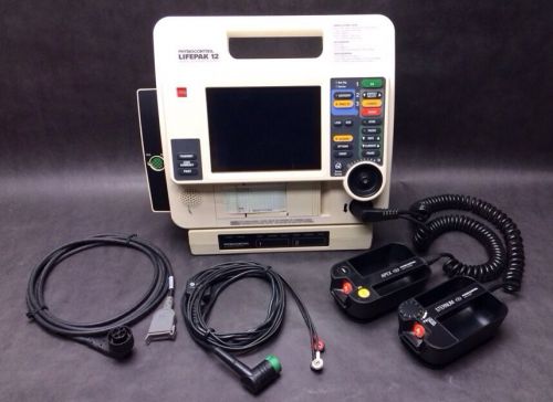 Lifepak 12 monitor biphasic 3 lead ecg aed pacing printer 10-24-16 batteries for sale