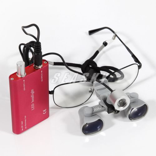 3.5X Dental Binocular Loupes Magnifier Glasses +  LED Head Light Lamp -A Red