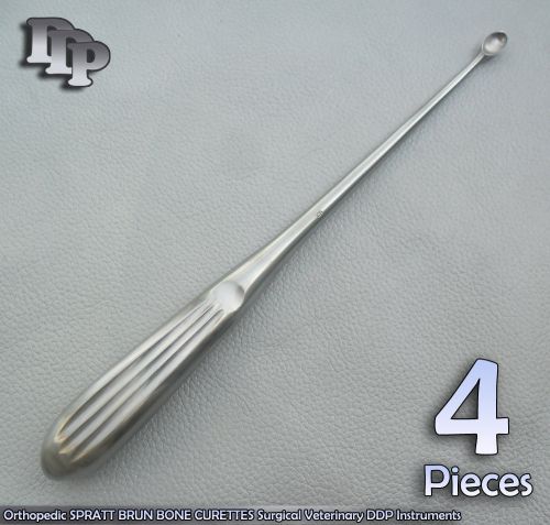 4 Pcs Orthopedic SPRATT BRUN BONE CURETTES 6/ 9&#034; Surgical DDP Instruments