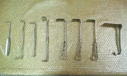 Lot of 8 Surgical Retractors: 1 Eastman, 4 Richardson, 1 Langenbeck, &amp; 2 Army