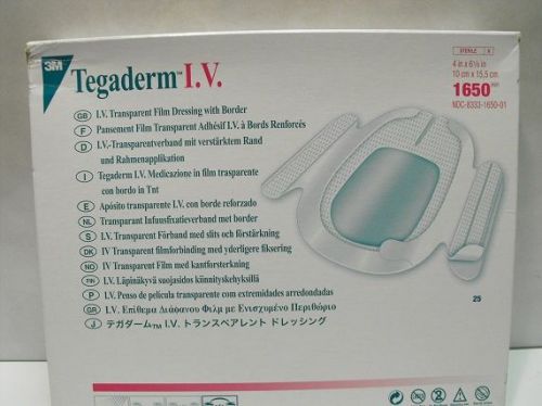 TEGADERM I.V. REF 1650 4&#034; BY 6.25&#034; 1 SEALED BOX QUANTITY 25  NDC-8333-1650-1