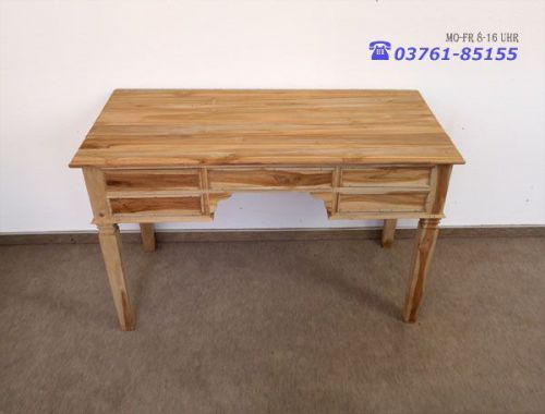 SCHREIBTISCH SEKRETAR 5 SCHUBFACHER 120 x 60 cm ANTIK-STIL HOLZ TEAK NATUR NEU