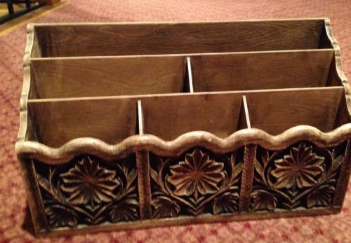 Desk Top Organizer, Letters, Mail, Pens, Faux Carved Wood Vintage Look