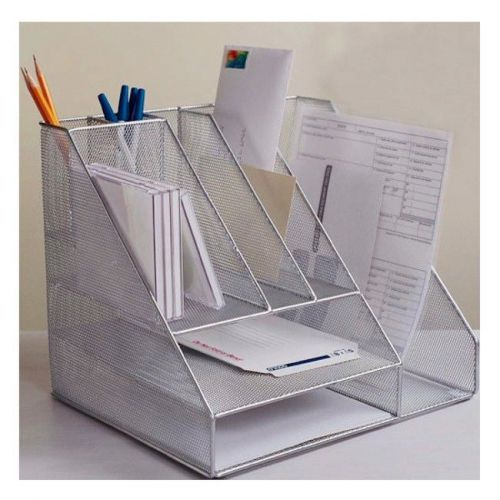 Silver Mesh Desk Organizer Office Supplies Desk Accessories Storage Files New