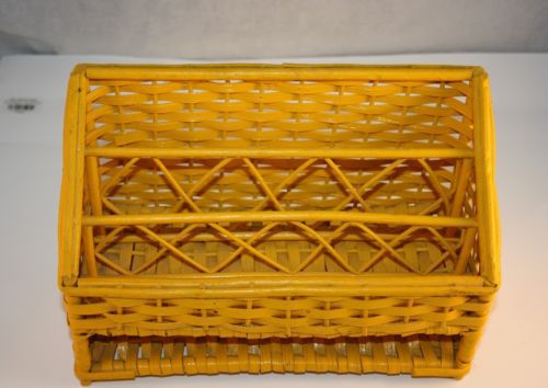 Desk Organizer Letter Mail Holder Caddy Yellow Rattan Bamboo Wicker