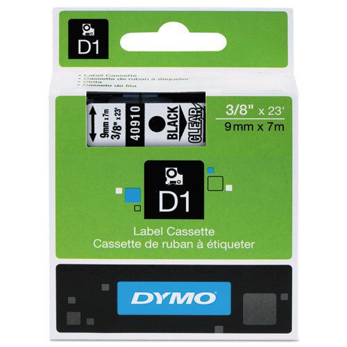 D1 standard tape cartridge for dymo label makers, 3/8in x 23ft, black on clear for sale