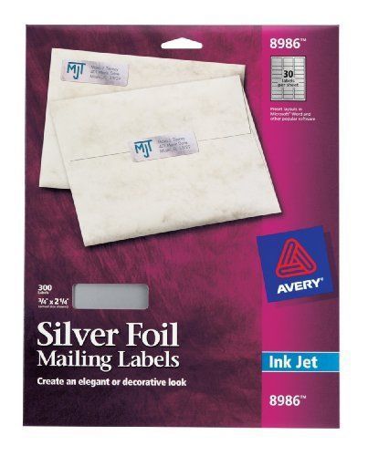 Avery silver foil mailing label - 0.75&#034; width x 2.25&#034; length - 300 / (ave8986) for sale