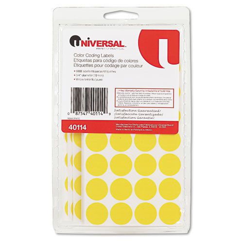 Permanent Self-Adhesive Color-Coding Labels, 3/4&#034; dia, Yellow, 1008/Pack
