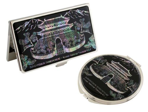 Nacre namdaemun Business card holder case Makeup compact mirror gift #105