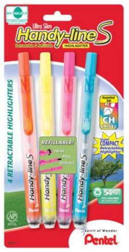 Handy-Line S Retractable Highlighter Chisel Tip Assorted Ink G/S/F/P 4 Pack