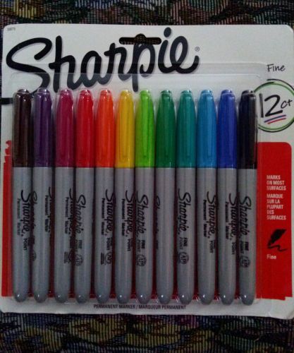 Sharpie Fine Point Permanent Marker, Assorted Colors, 12 Pack Count NIB! NIP!