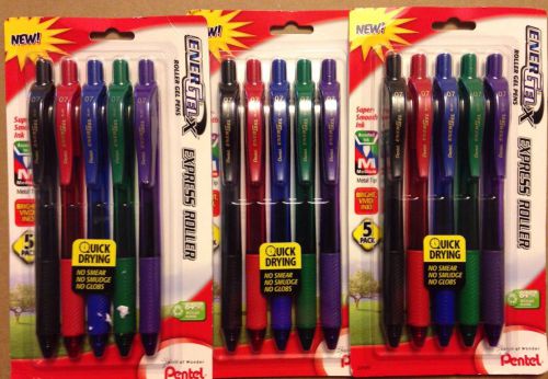 3 Packs Pentel EnerGelX Express Roller Medium Ink Multicolored 5/Pack