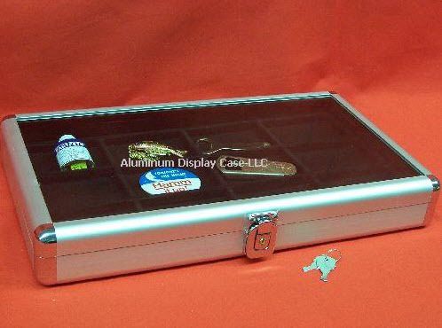 14 x 8 x 2&#034; Aluminum Display Case w 12 sq Blk Insert