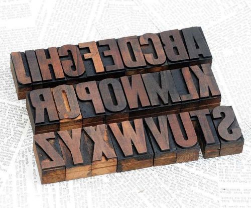 A-Z alphabet 1.77&#034; letterpress wooden printing blocks wood type Vintage antique