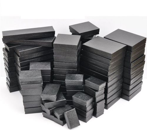 Lot of 100 assorted cotton filled boxes black gift boxes mixed jewelry boxes for sale