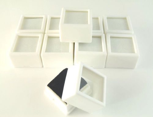 10 PC 1-1/16x3/4&#034; WHITE SQUARE Glass Top Gem Box storage/display gold/loose gem