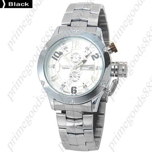 Stainless Steel Band Date Analog Quartz Free Shipping Men&#039;s Wristwatch Black