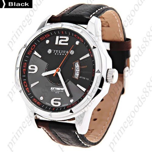 Calendar genuine leather band men&#039;s wrist quartz wristwatch free shipping black for sale