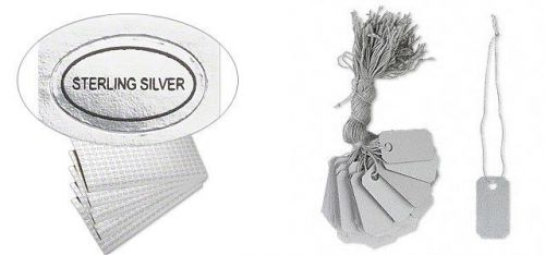 1000 pvc jewelry price tags 1&#034; x 1/2&#034; w/ string + 500 &#034;sterling silver &#034; labels for sale