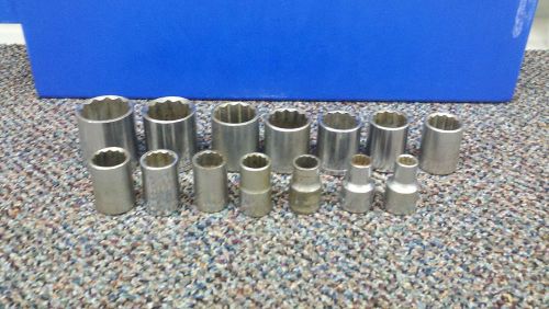 Kal 14pc chrome 1/2&#034; drive 12 point shallow socket set 3/8 - 1-1/4 for sale